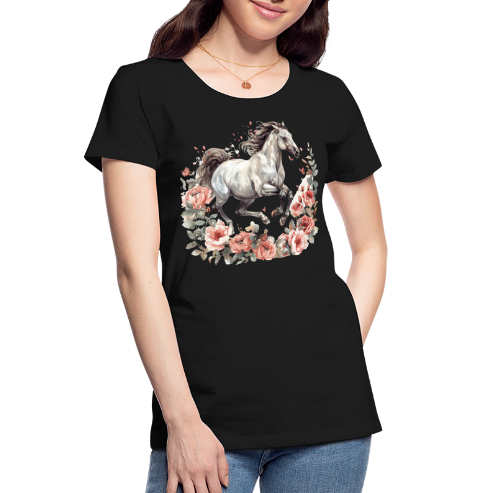 Flower Horse 14 - Frauen Premium Bio T-Shirt - Schwarz