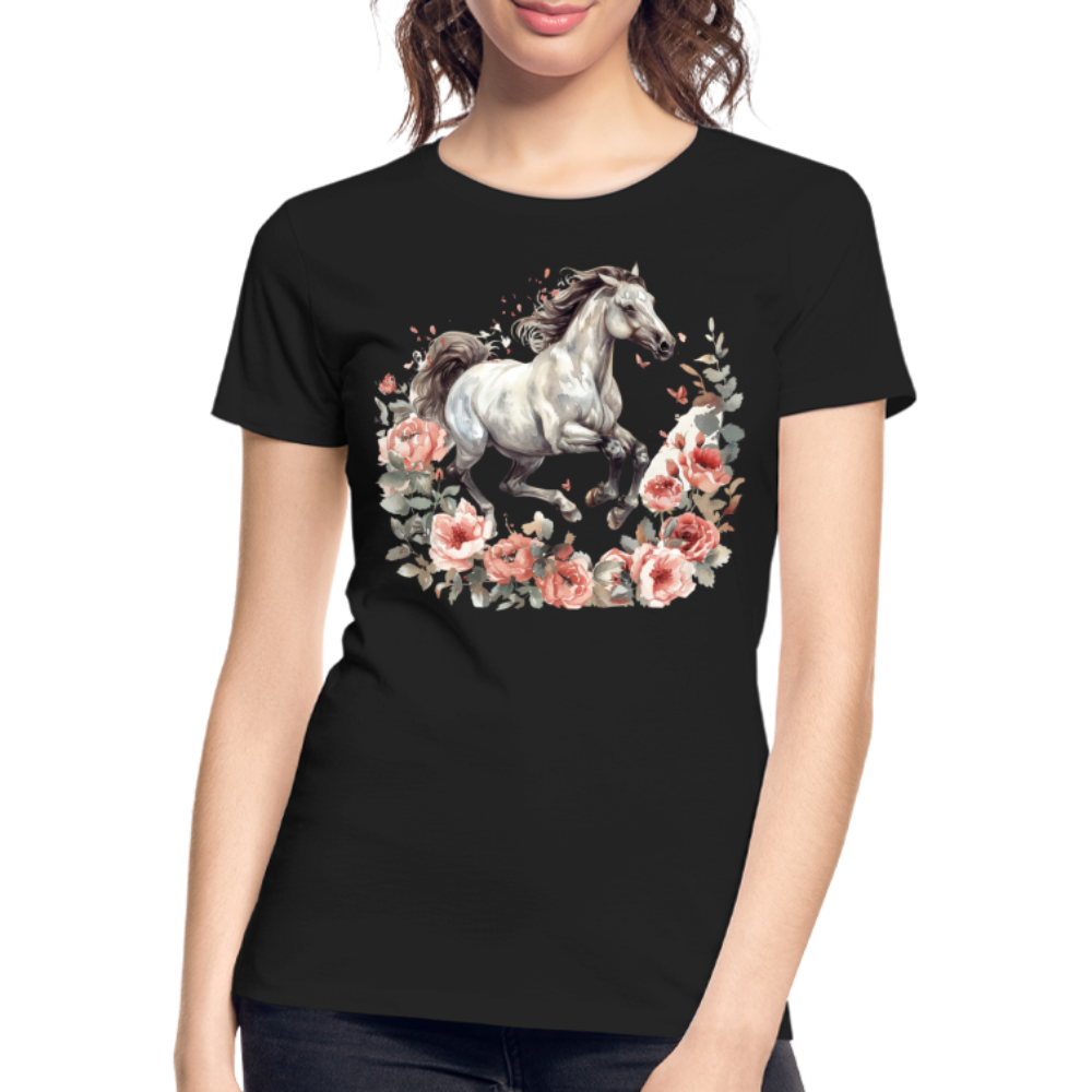 Flower Horse 14 - Frauen Premium Bio T-Shirt - Schwarz