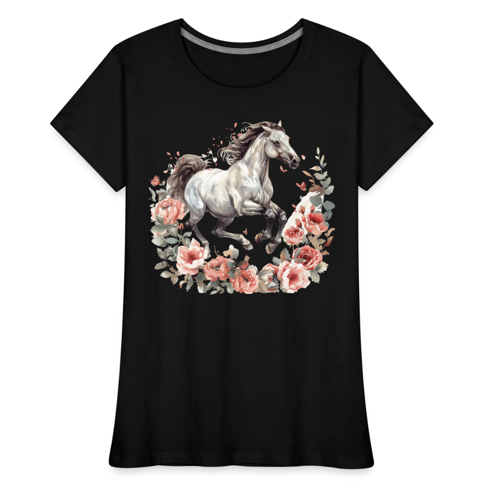 Flower Horse 14 - Frauen Premium Bio T-Shirt - Schwarz