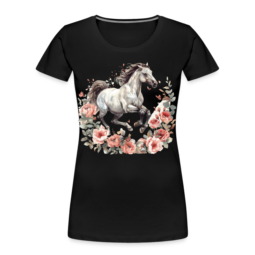 Flower Horse 14 - Frauen Premium Bio T-Shirt - Schwarz