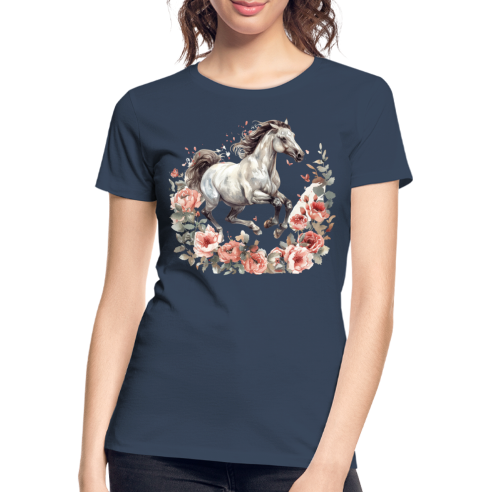 Flower Horse 14 - Frauen Premium Bio T-Shirt - Navy