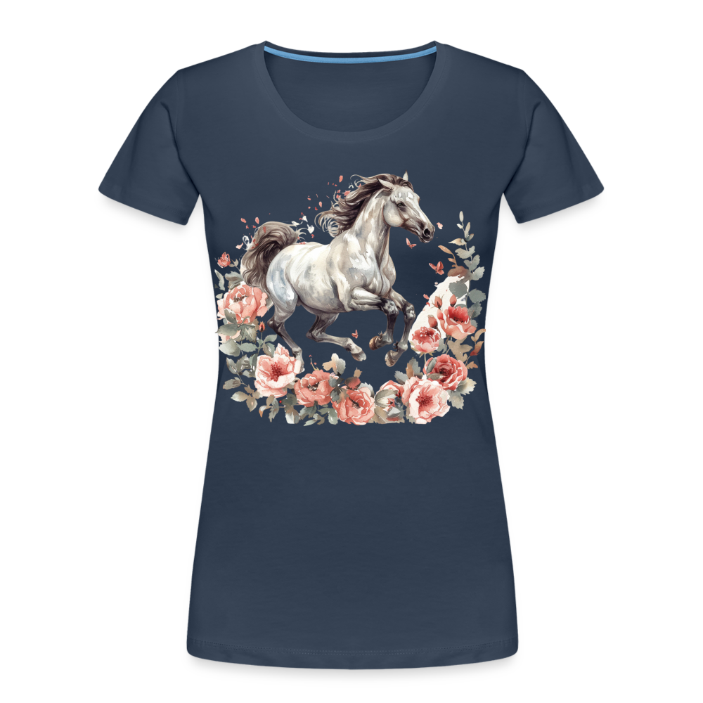 Flower Horse 14 - Frauen Premium Bio T-Shirt - Navy