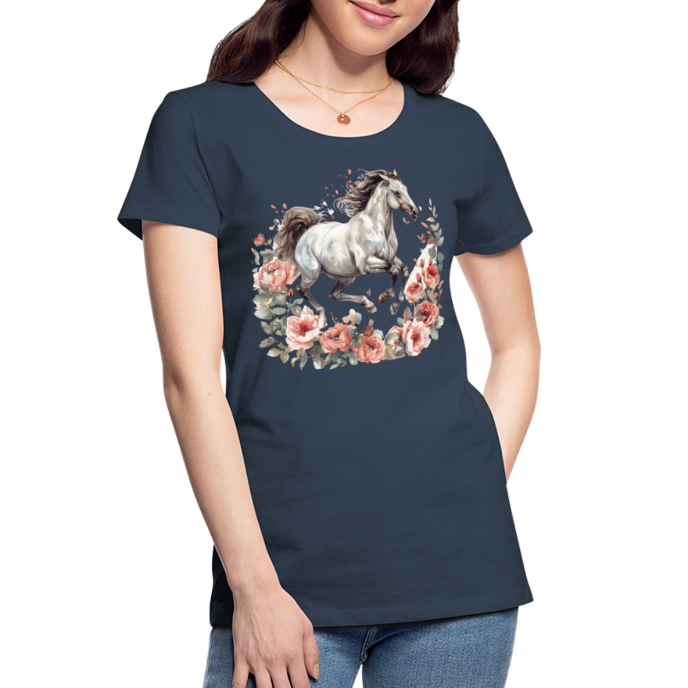 Flower Horse 14 - Frauen Premium Bio T-Shirt - Navy