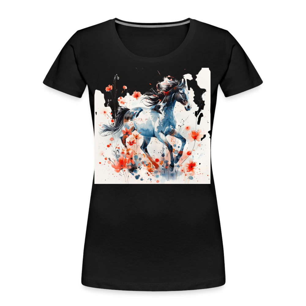 Flower Horse 20 - Frauen Premium Bio T-Shirt - Schwarz