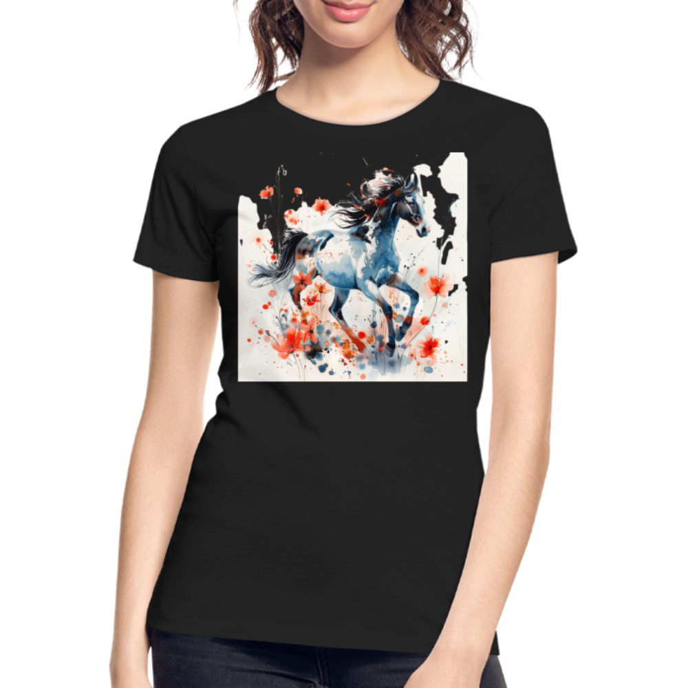 Flower Horse 20 - Frauen Premium Bio T-Shirt - Schwarz