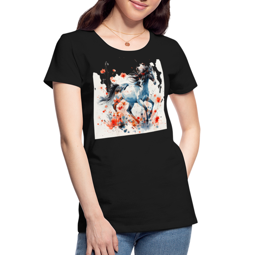 Flower Horse 20 - Frauen Premium Bio T-Shirt - Schwarz