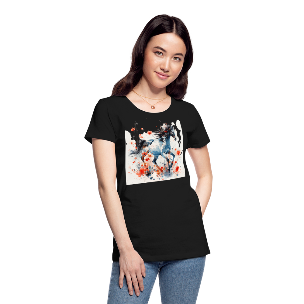 Flower Horse 20 - Frauen Premium Bio T-Shirt - Schwarz