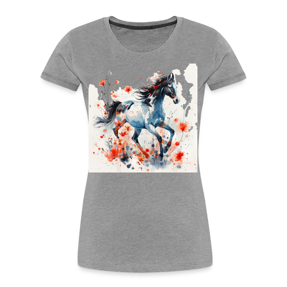 Flower Horse 20 - Frauen Premium Bio T-Shirt - Grau meliert