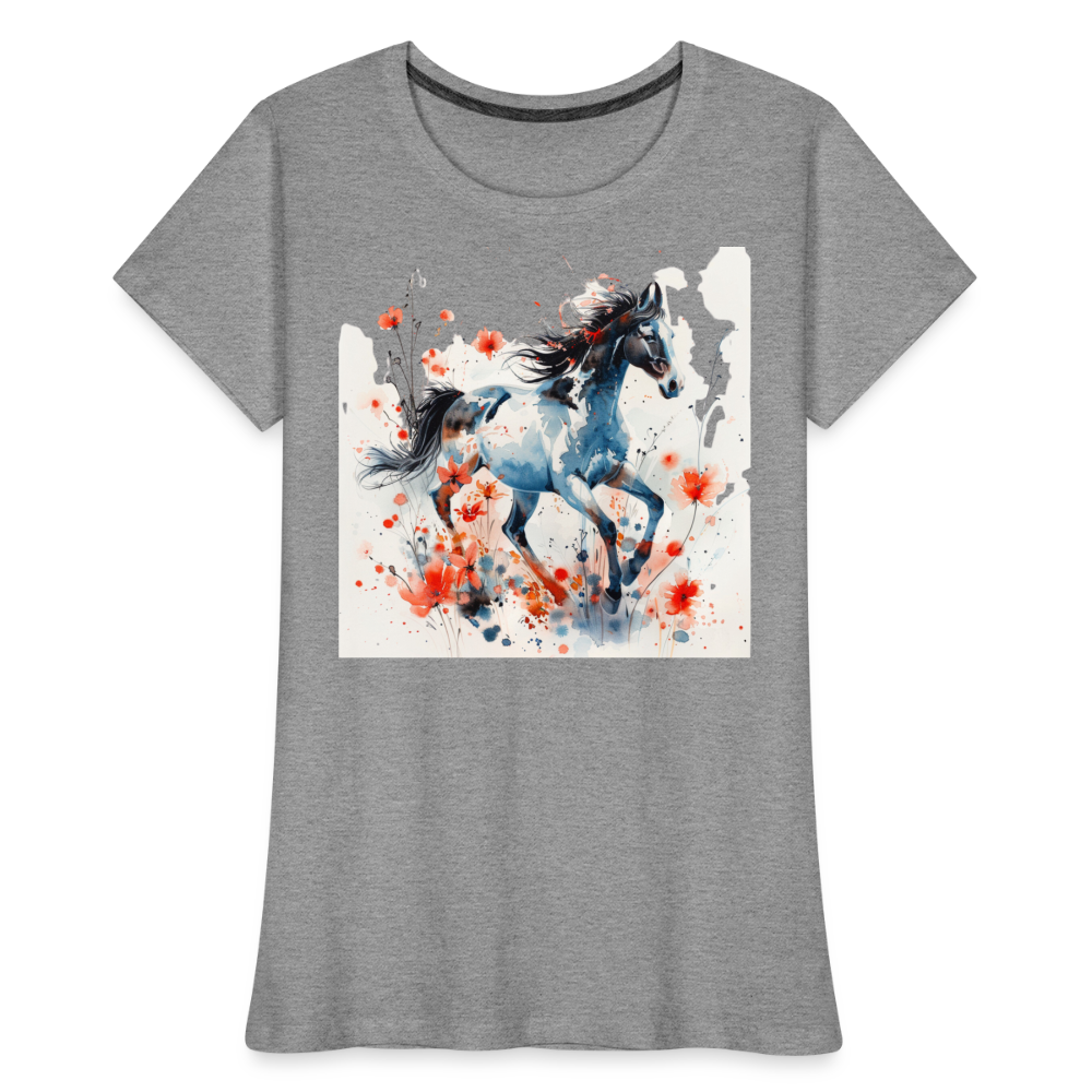 Flower Horse 20 - Frauen Premium Bio T-Shirt - Grau meliert