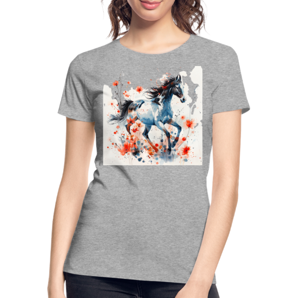 Flower Horse 20 - Frauen Premium Bio T-Shirt - Grau meliert