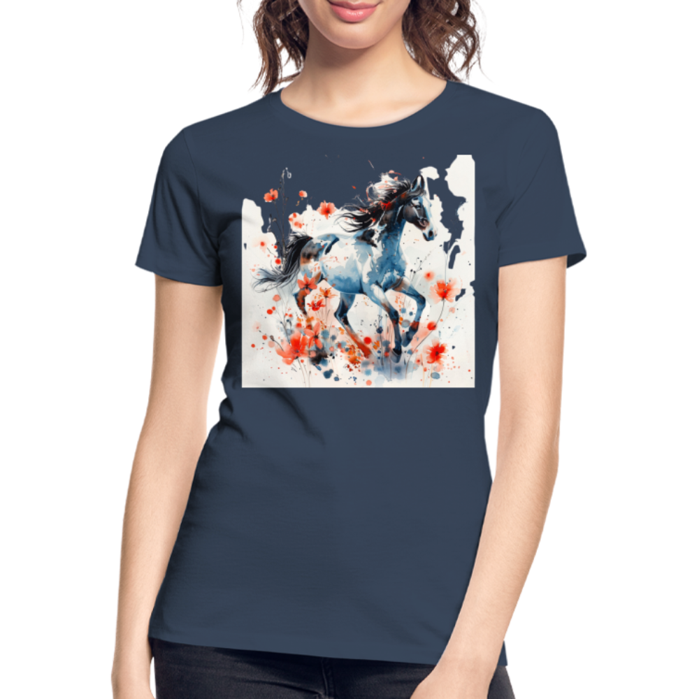 Flower Horse 20 - Frauen Premium Bio T-Shirt - Navy