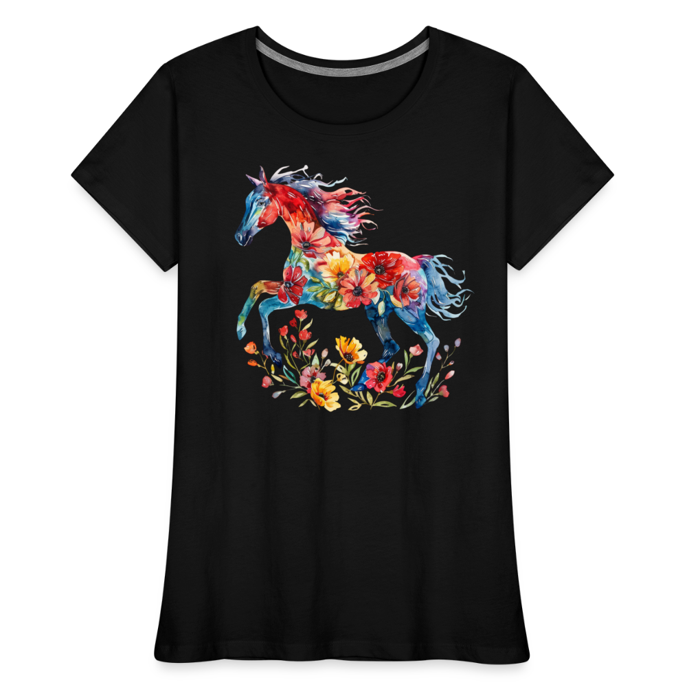 Flower Horse 19 - Frauen Premium Bio T-Shirt - Schwarz