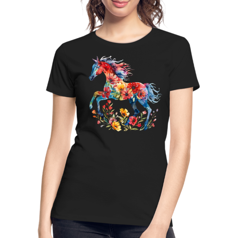 Flower Horse 19 - Frauen Premium Bio T-Shirt - Schwarz