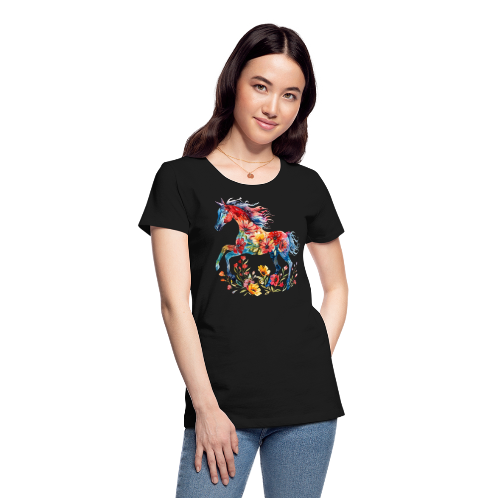 Flower Horse 19 - Frauen Premium Bio T-Shirt - Schwarz