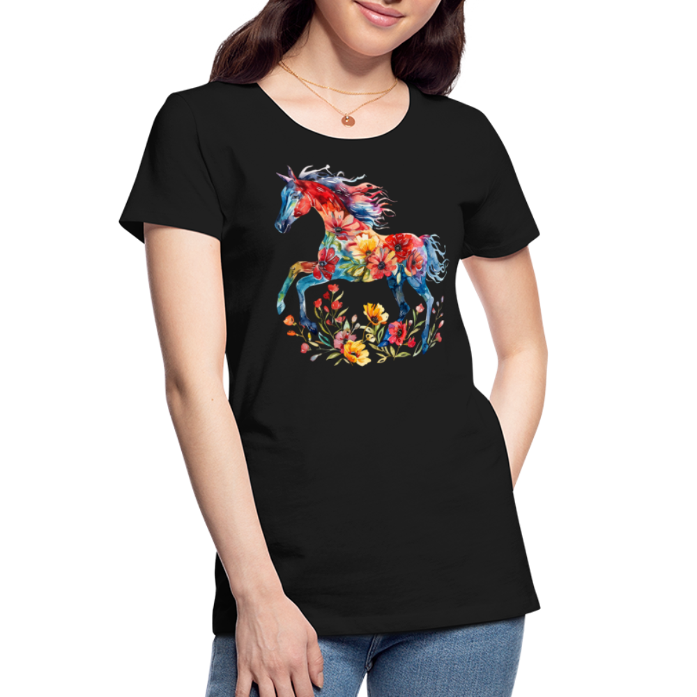 Flower Horse 19 - Frauen Premium Bio T-Shirt - Schwarz