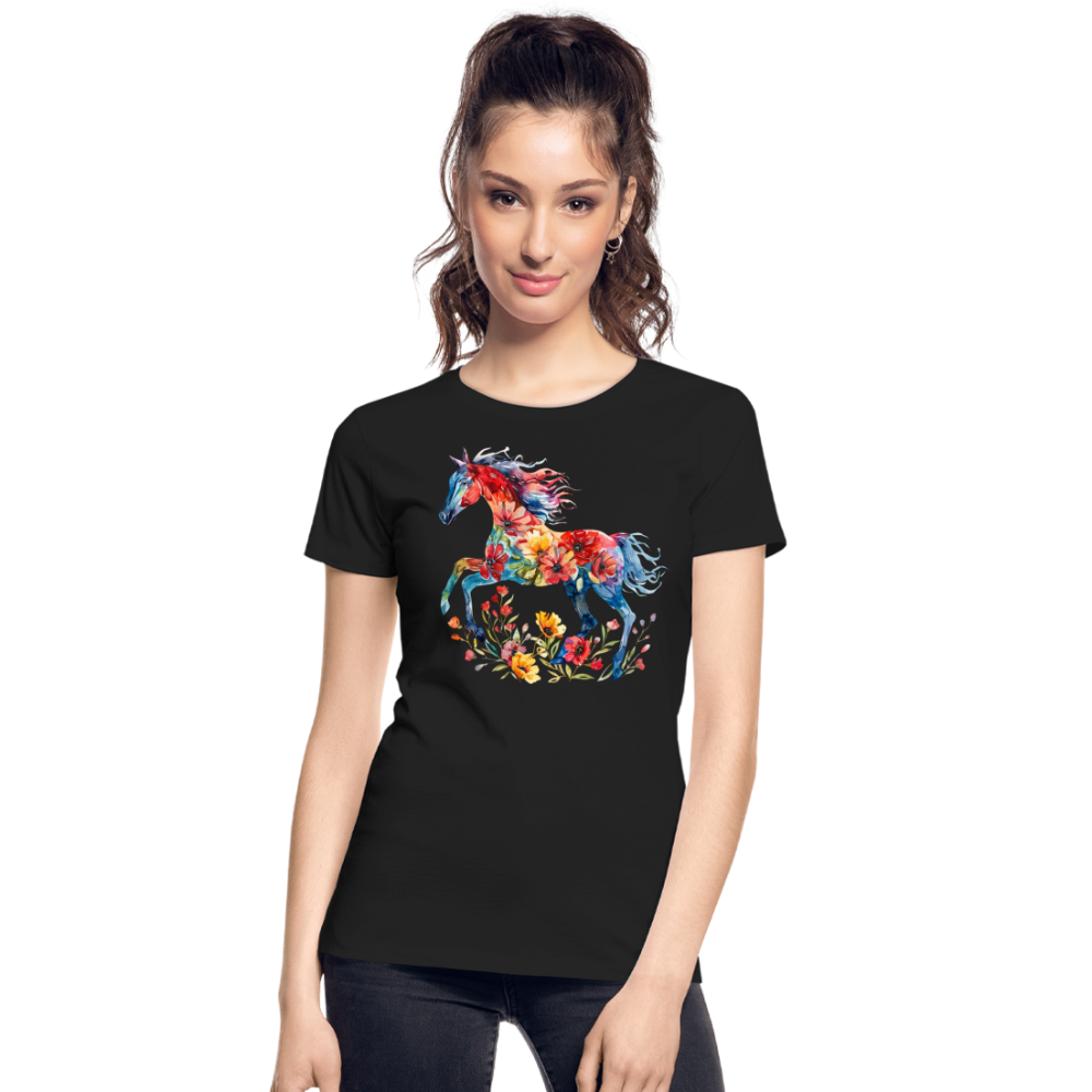 Flower Horse 19 - Frauen Premium Bio T-Shirt - Schwarz