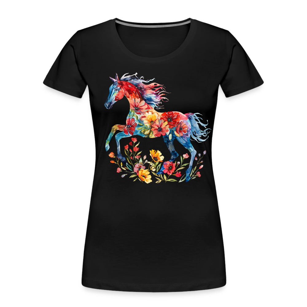 Flower Horse 19 - Frauen Premium Bio T-Shirt - Schwarz