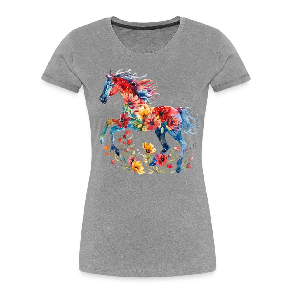 Flower Horse 19 - Frauen Premium Bio T-Shirt - Grau meliert