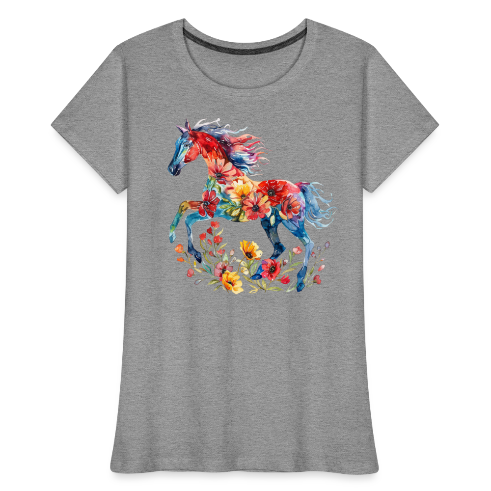 Flower Horse 19 - Frauen Premium Bio T-Shirt - Grau meliert