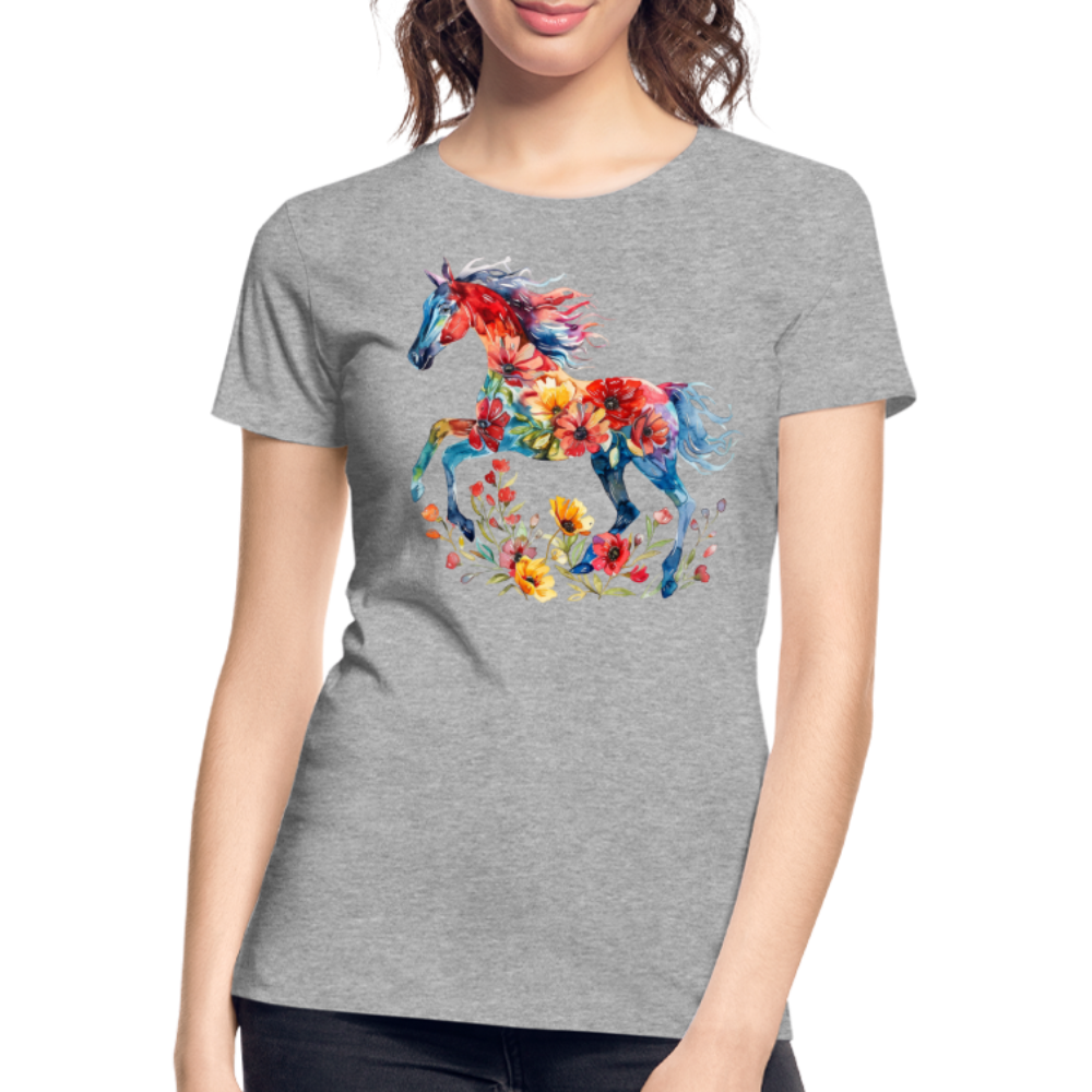 Flower Horse 19 - Frauen Premium Bio T-Shirt - Grau meliert