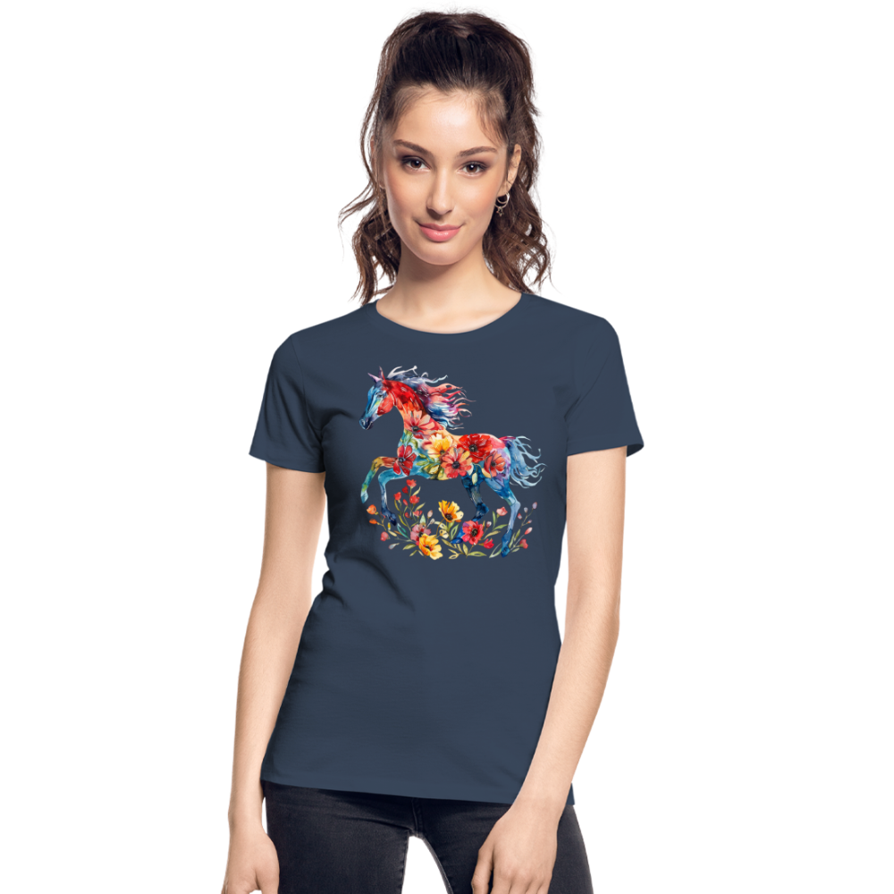 Flower Horse 19 - Frauen Premium Bio T-Shirt - Navy