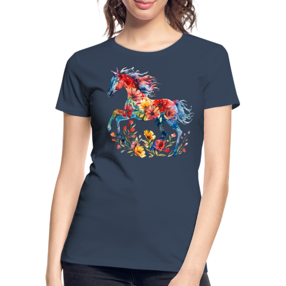 Flower Horse 19 - Frauen Premium Bio T-Shirt - Navy