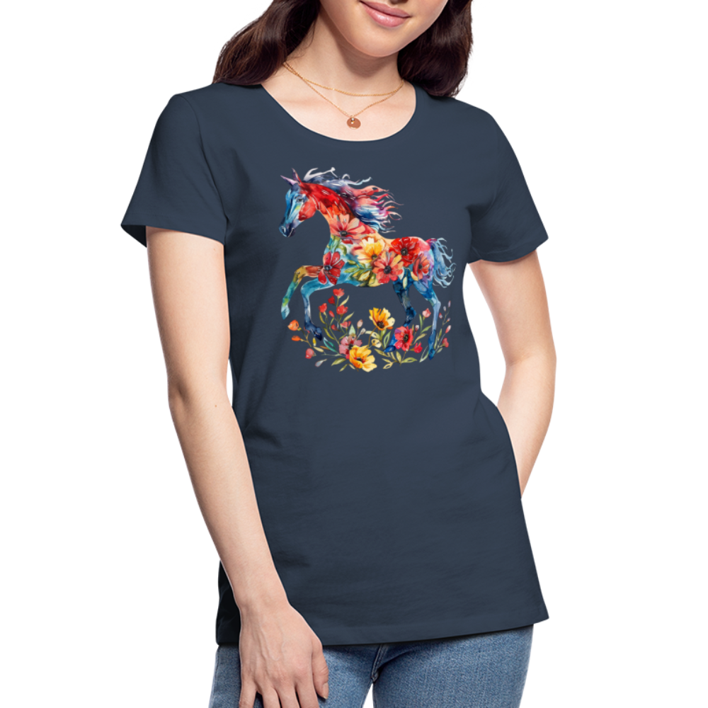 Flower Horse 19 - Frauen Premium Bio T-Shirt - Navy