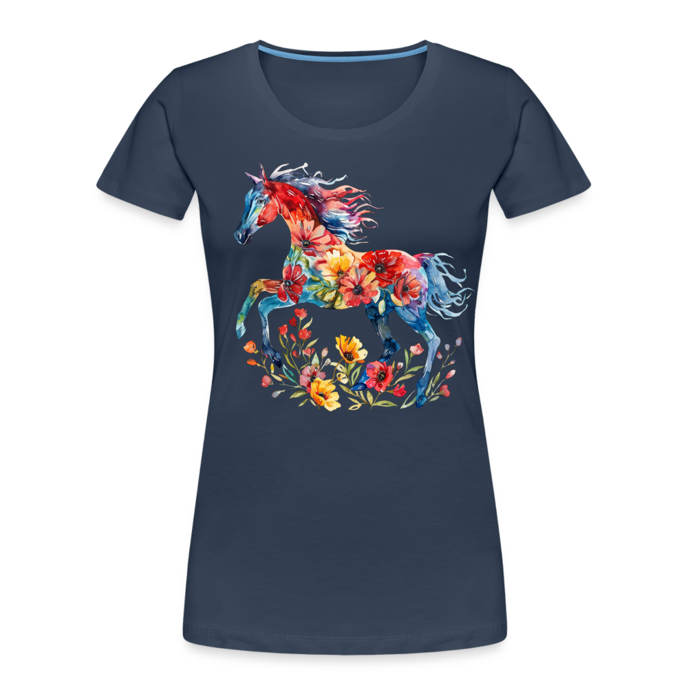 Flower Horse 19 - Frauen Premium Bio T-Shirt - Navy