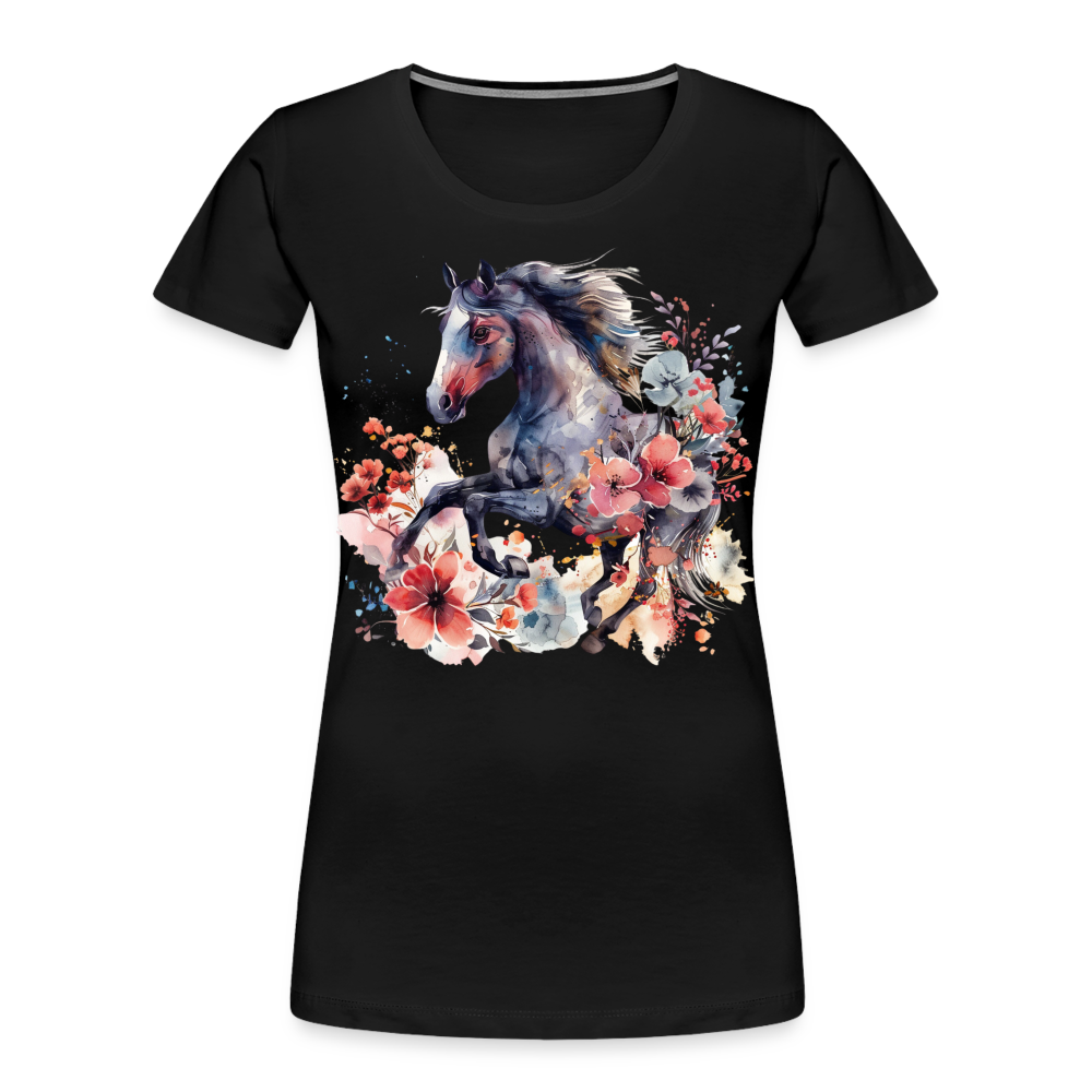 Flower Horse 15 - Frauen Premium Bio T-Shirt - Schwarz