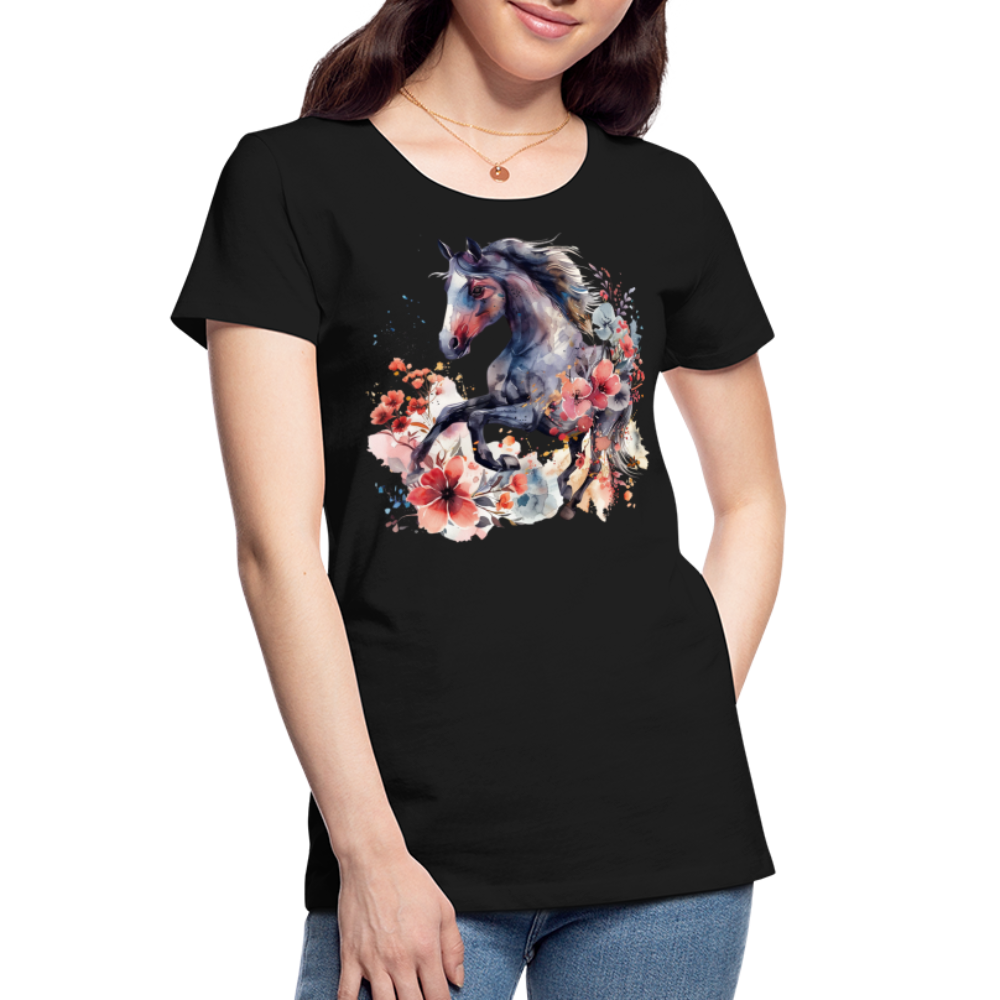 Flower Horse 15 - Frauen Premium Bio T-Shirt - Schwarz