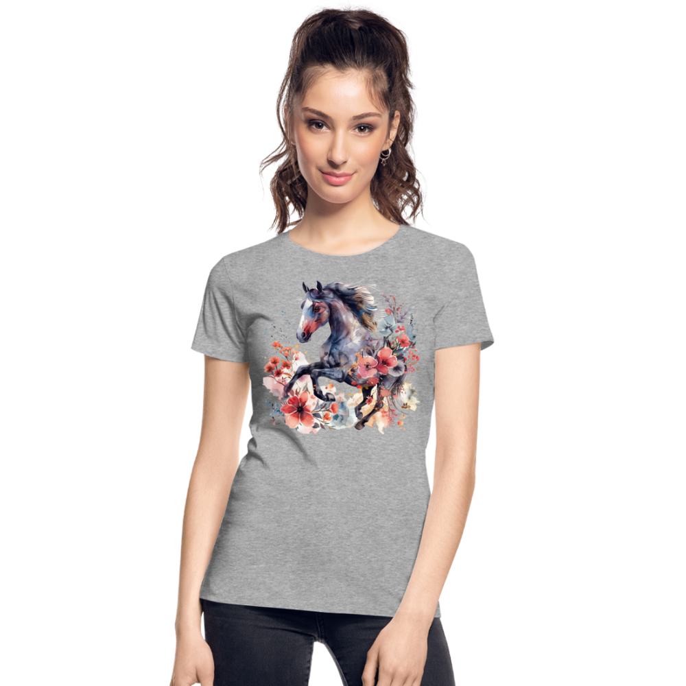 Flower Horse 15 - Frauen Premium Bio T-Shirt - Grau meliert