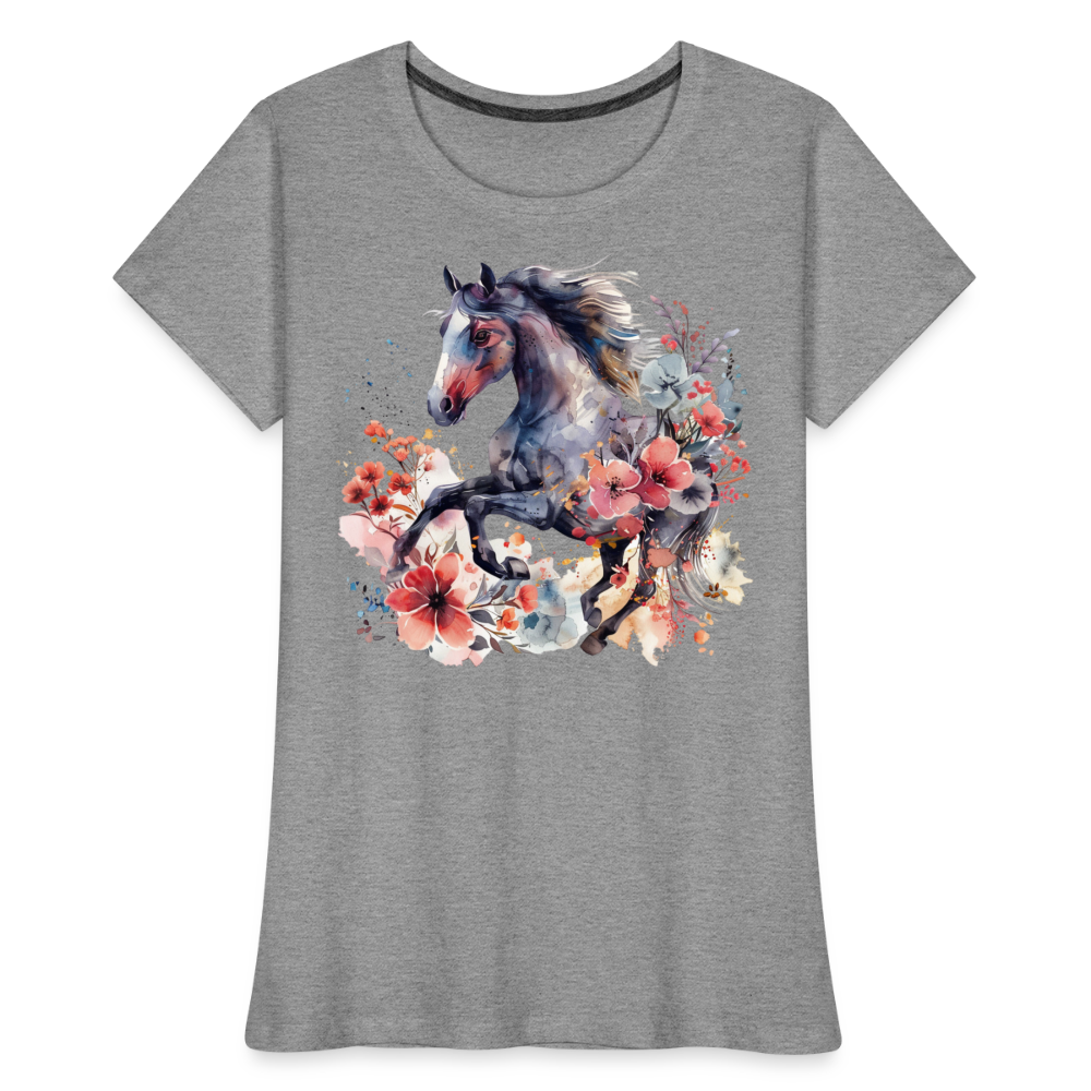 Flower Horse 15 - Frauen Premium Bio T-Shirt - Grau meliert