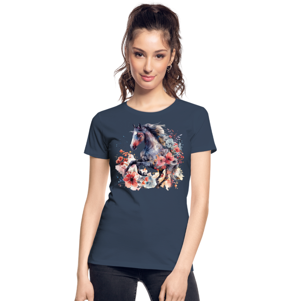 Flower Horse 15 - Frauen Premium Bio T-Shirt - Navy