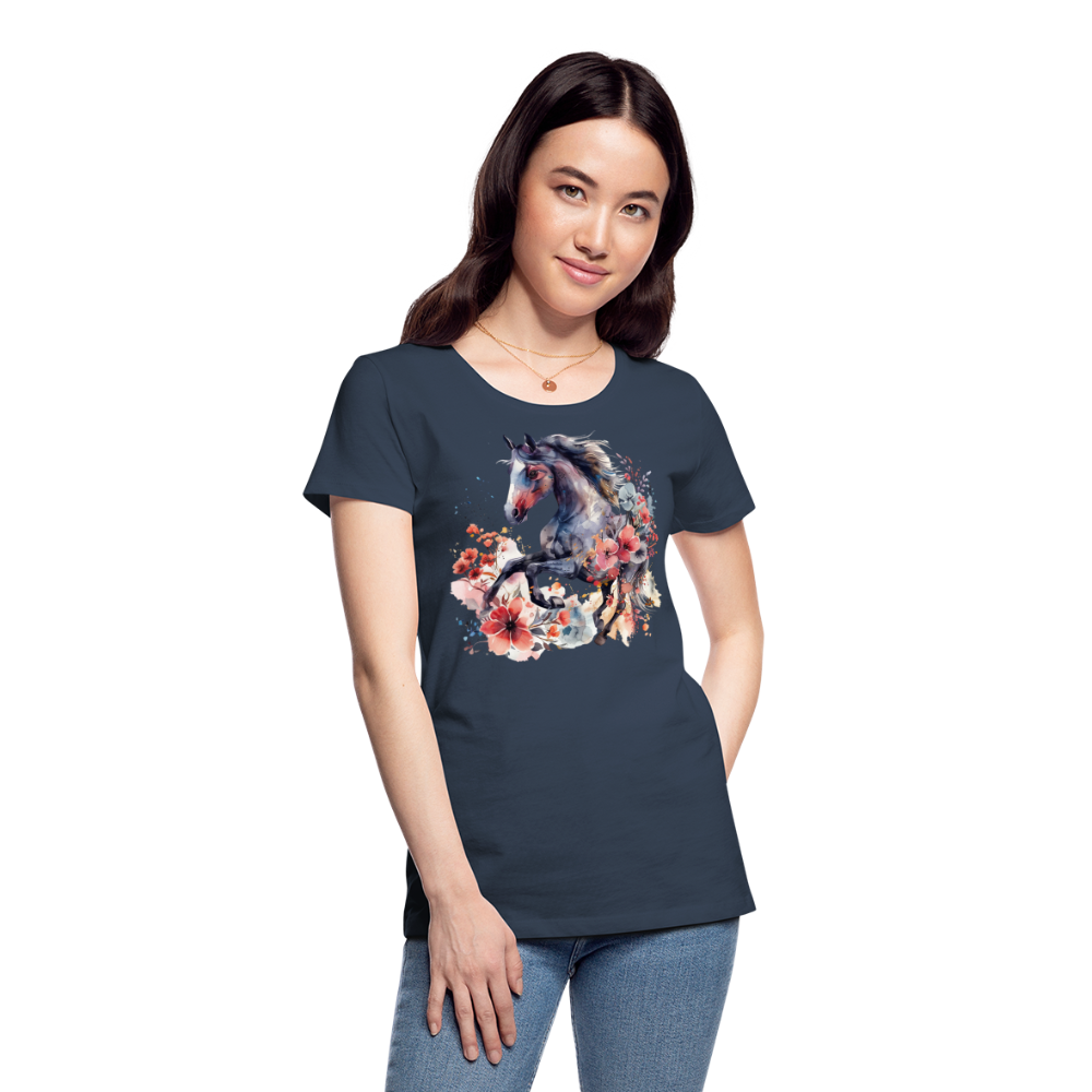 Flower Horse 15 - Frauen Premium Bio T-Shirt - Navy