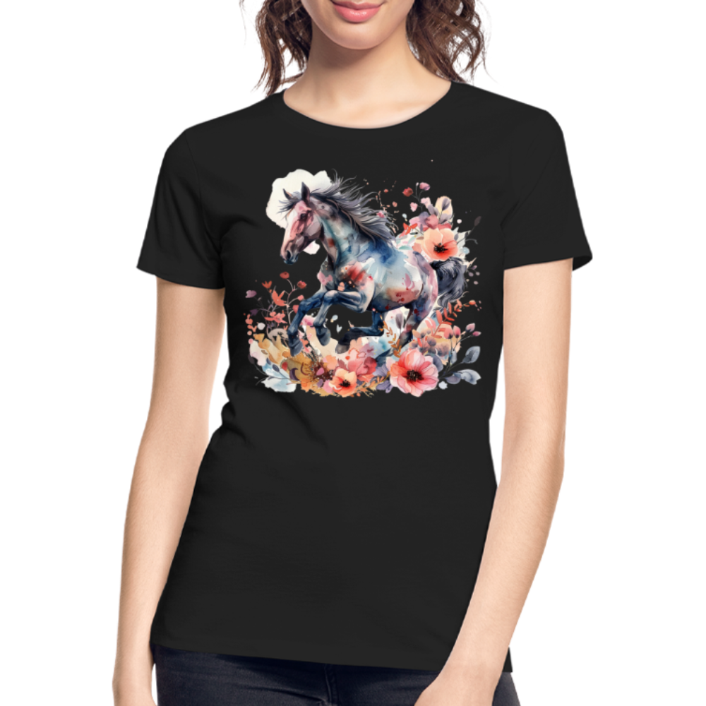 Flower Horse 17 - Frauen Premium Bio T-Shirt - Schwarz