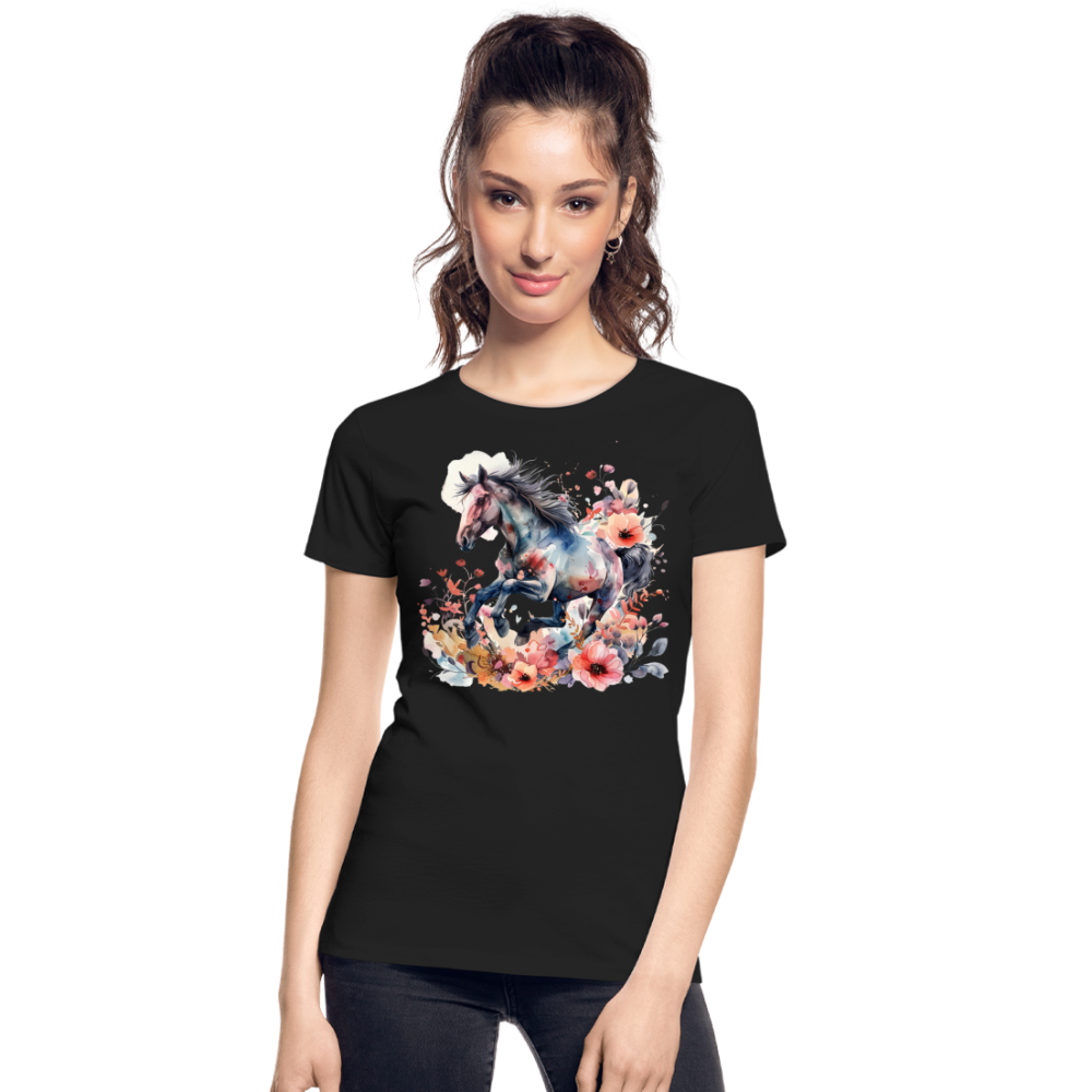 Flower Horse 17 - Frauen Premium Bio T-Shirt - Schwarz