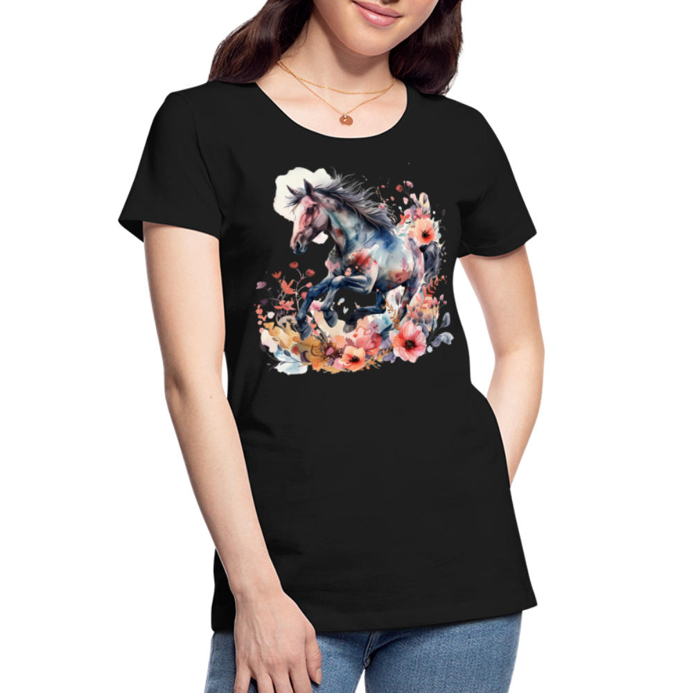 Flower Horse 17 - Frauen Premium Bio T-Shirt - Schwarz