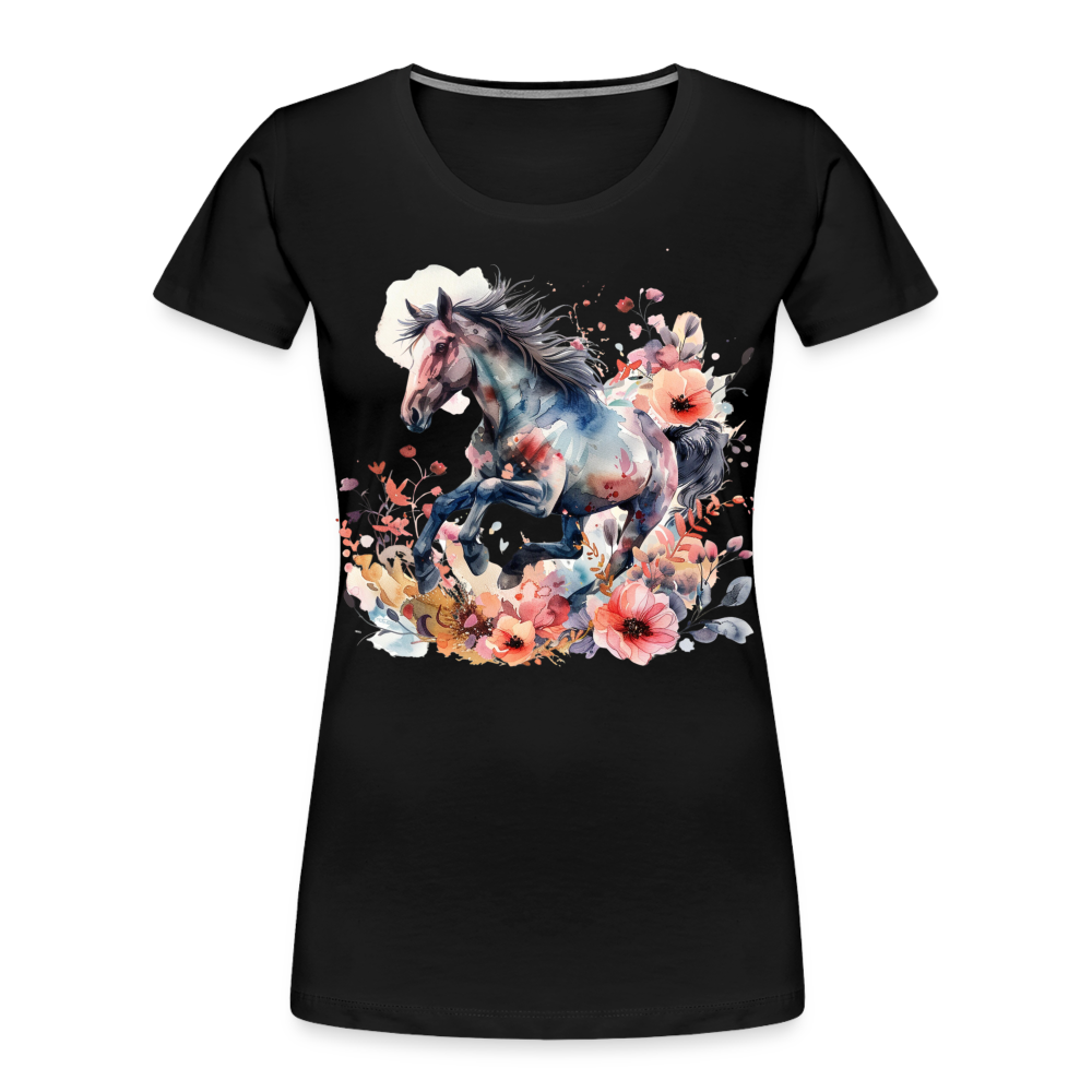 Flower Horse 17 - Frauen Premium Bio T-Shirt - Schwarz