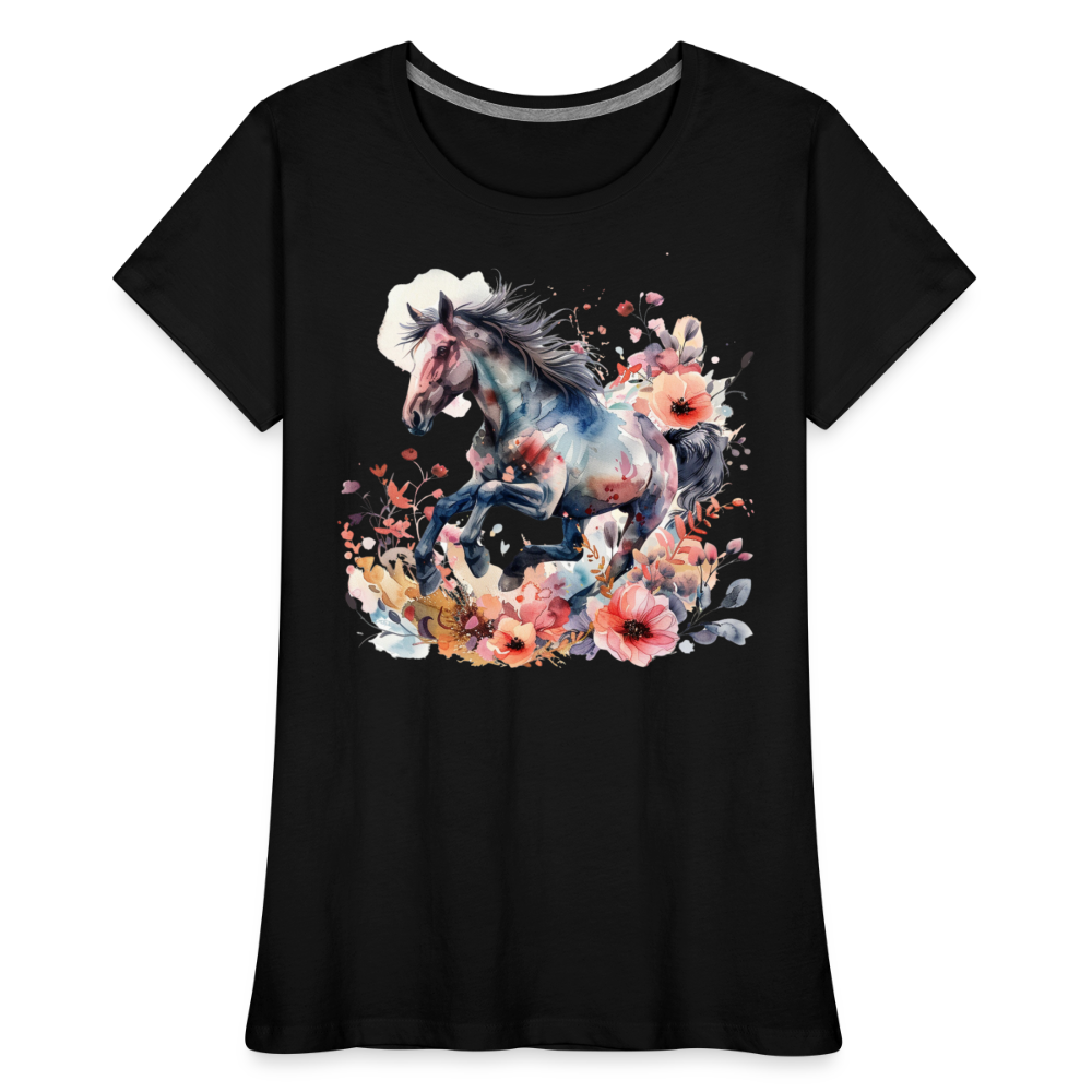 Flower Horse 17 - Frauen Premium Bio T-Shirt - Schwarz