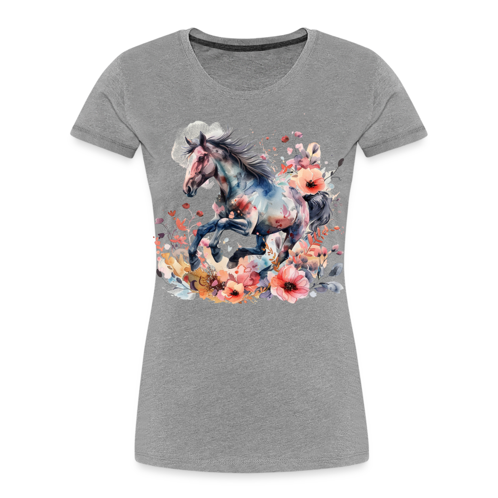 Flower Horse 17 - Frauen Premium Bio T-Shirt - Grau meliert