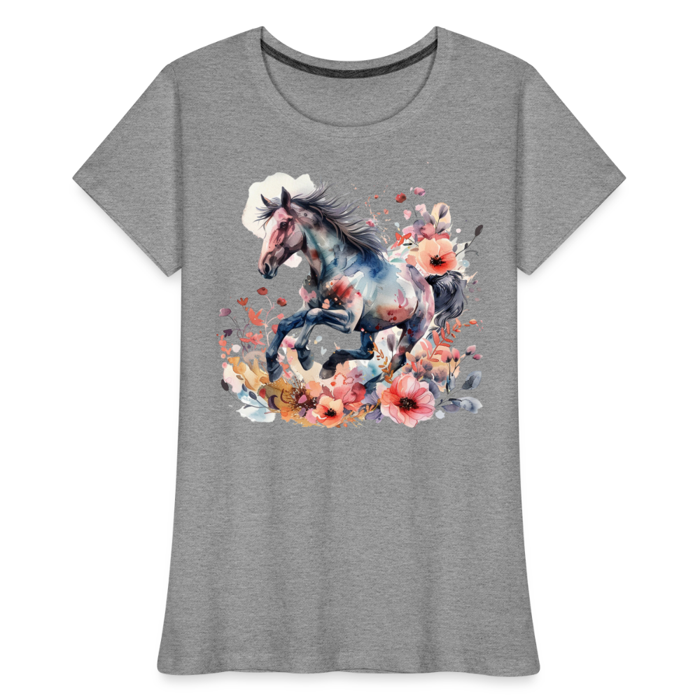 Flower Horse 17 - Frauen Premium Bio T-Shirt - Grau meliert