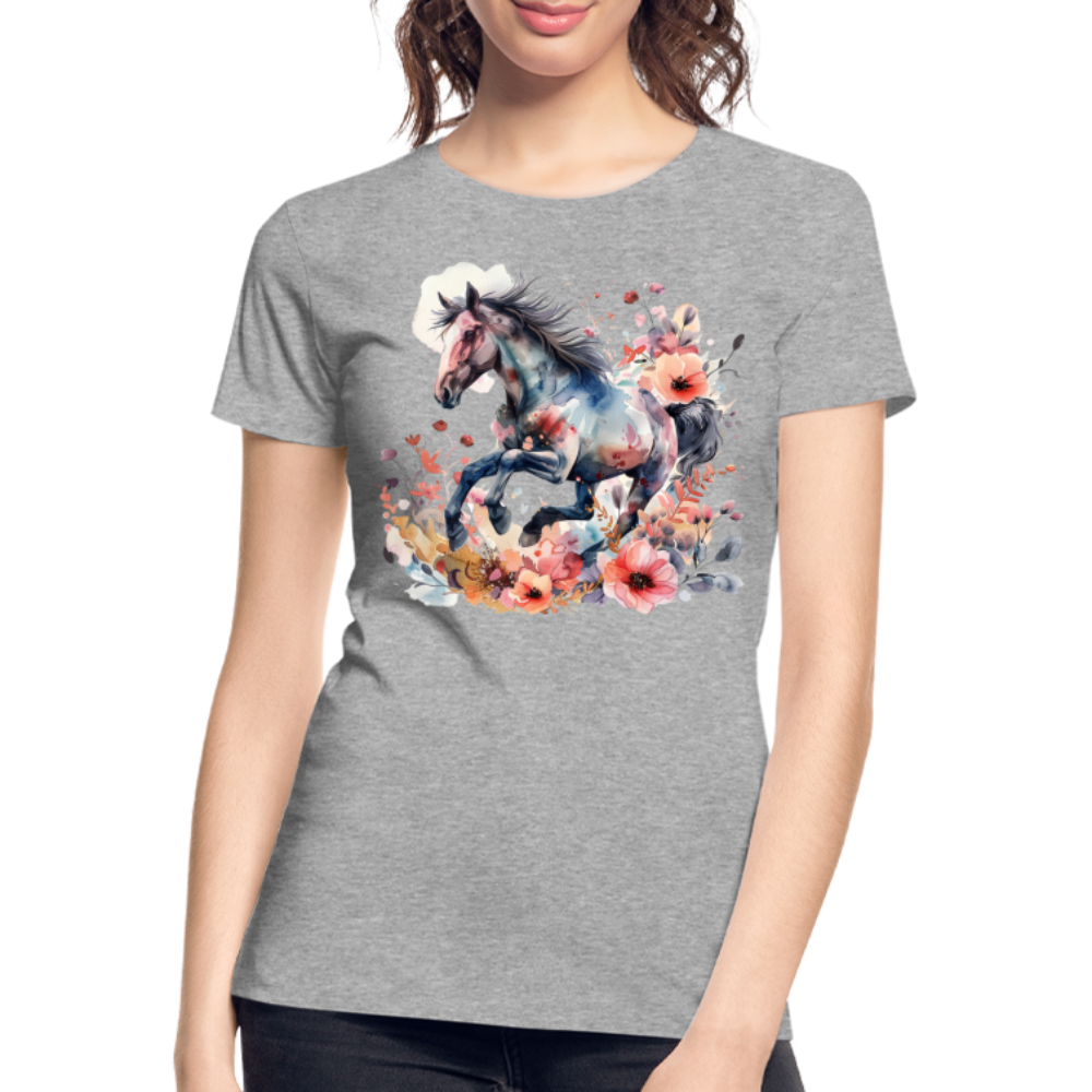 Flower Horse 17 - Frauen Premium Bio T-Shirt - Grau meliert