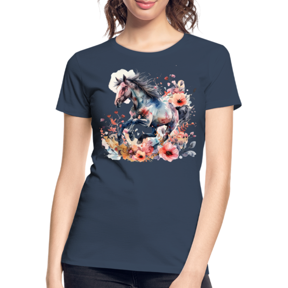 Flower Horse 17 - Frauen Premium Bio T-Shirt - Navy