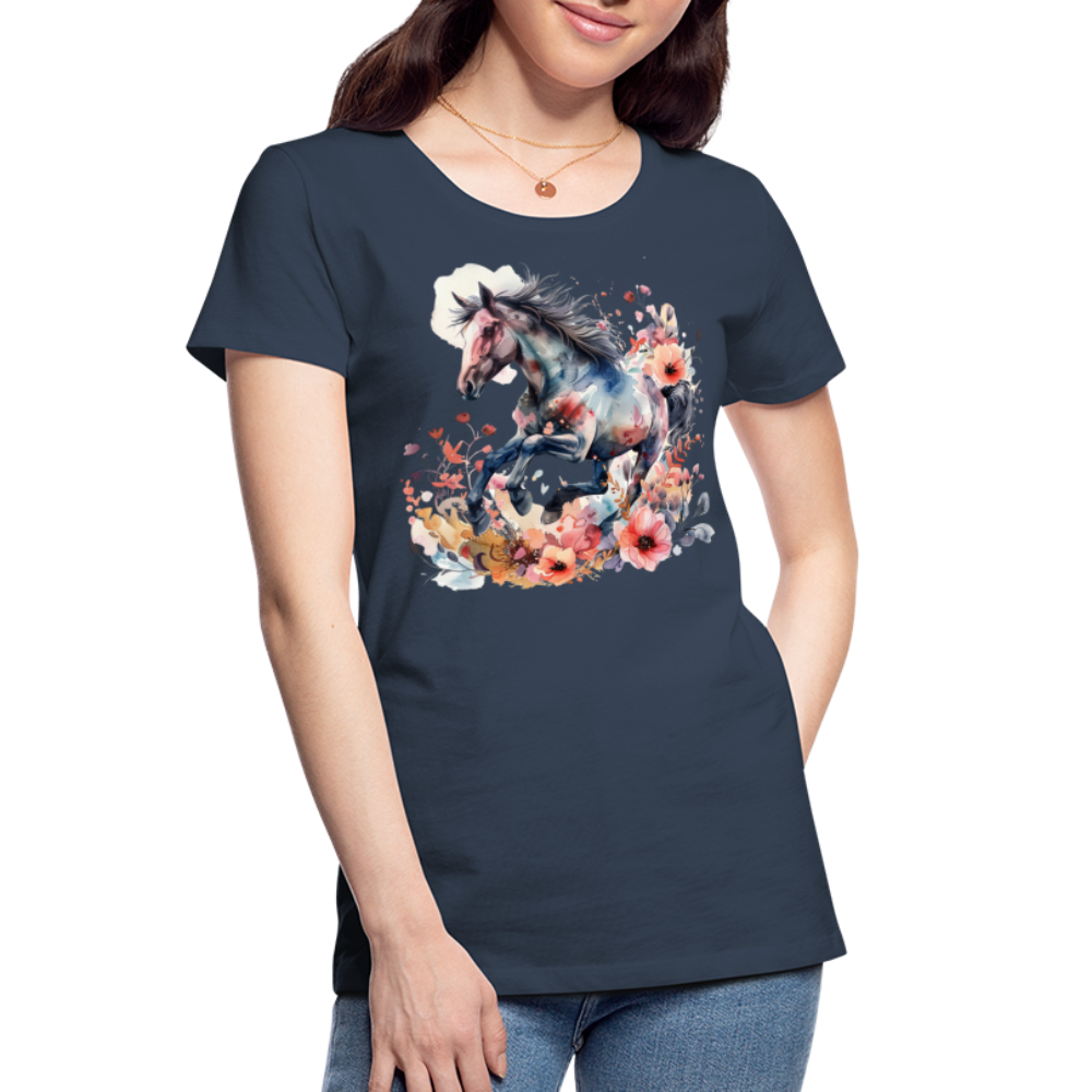 Flower Horse 17 - Frauen Premium Bio T-Shirt - Navy